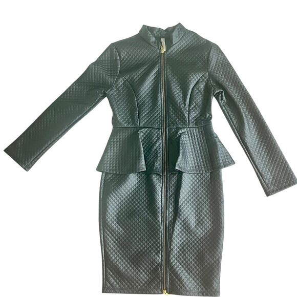 PINKLICIOUS DIAMOND QUILTED FAUX LEATHER DRESS BODYCON PEPLUM SZ S GOTH CORE - Picture 9 of 15